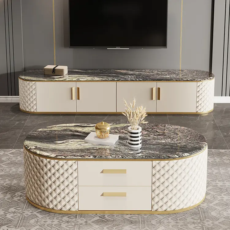 Coffee Tables and TV Stand Set Furniture Gold Frame Marble Modern Home Furniture Customized Living Room Furniture