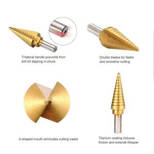 高速钢直槽阶梯钻头钛涂层木材金属孔刀具芯锥钻具套装阶梯钻头套装 - Product Image 3