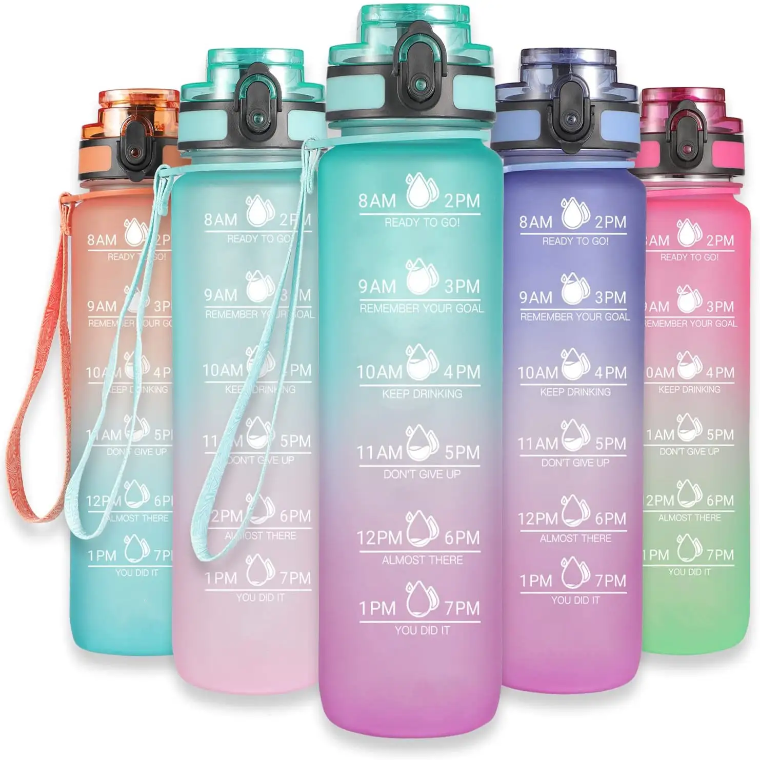 32oz Gradients Large Motivational Fitness Sports Water Bottle Reusable with Straw BPA Free Leakproof Plastic Bottle