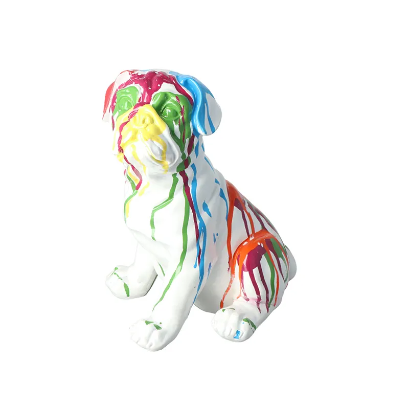 Novo produto personalizado com tinta de respingos pintados em tamanho real estátuas de resina animal para cães