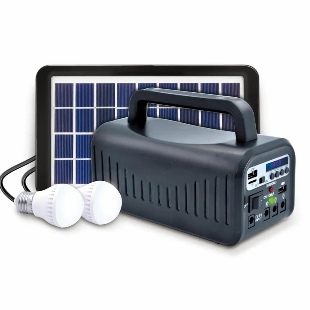 IS-1377S Fournir Solaire Kit Système Led Feux En Plein Air Led Portable Radio Haut-Parleur Générateur D'urgence Solaire Puissance