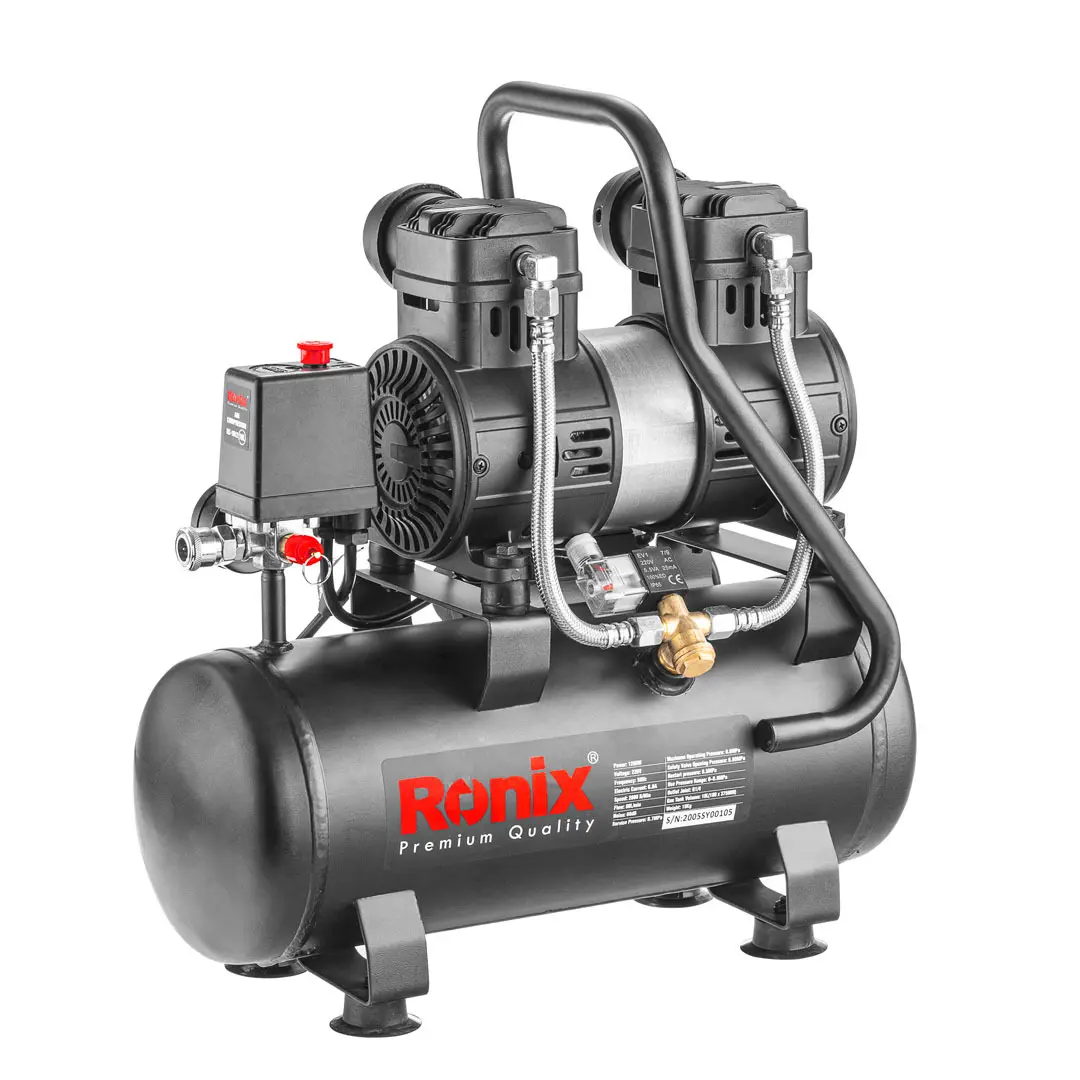 Ronix, modelo de compresor de aire silencioso sin aceite, 10L, 1.7HP, 80L/min, compresor de coche, mini máquina de bomba de compresor de aire