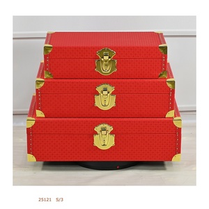 <strong>Red</strong> PU Leather Wooden Decorative Storage Bin <strong>Trunk</strong> Box Rectangle Shape for Gift Packaging &amp; Storage - Product Image 3