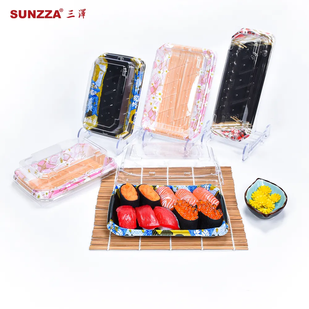 Sunzza Hộp Đựng Sushi Hình Chữ Nhật Bằng Nhựa Dùng Một Lần In Đẹp Theo Yêu Cầu Cho Nhà Hàng
