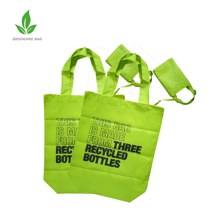 リサイクルPETポリエステルグリーンスーパーマーケットバッグ折りたたみ式RPETトートショッピングバッグ