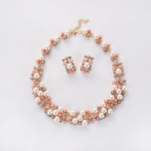 Kadın moda inci zirkon hediye kolye küpe takı altın kaplama kadınlar için <span class=keywords><strong>Set</strong></span>