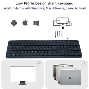 Low Profile Scissor <strong>Keys</strong> Full <strong>Size</strong> USB Wired <strong>Computer</strong> <strong>Keyboard</strong> Plug-and-Play Win Mac PC Laptop Tablet - Product Image 3