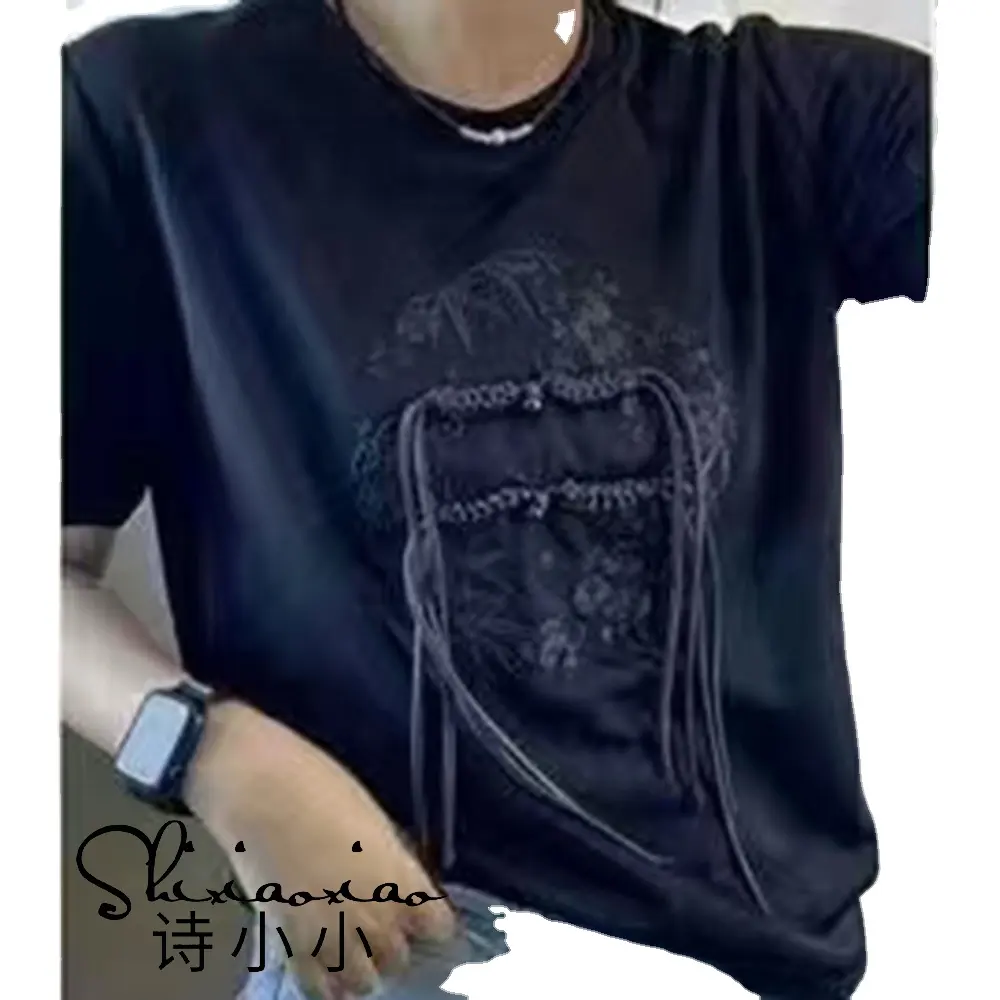 Summer embroidery tassel T-shirt women's short sleeve design feeling niche T-shirt base shirt top trend new Chinese style