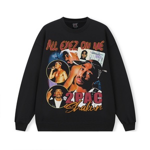 เสื้อสเวตเชิ้ตคอกลมวินเทจใส่ได้ทั้งชายและหญิงสำหรับ2Pac เสื้อกันหนาวมีฮู้ดสีทึบพิมพ์ลายข้ามพรมแดน400กรัมพอดีกับฤดูใบไม้ร่วงฤดูหนาว - Product Image 5