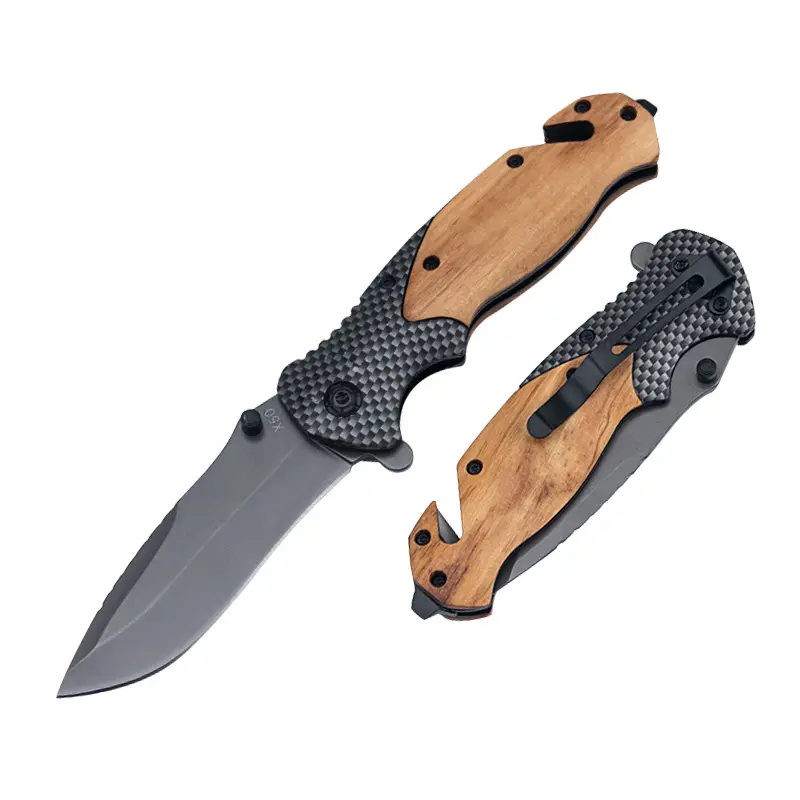 Los más vendidos 2024 Amz Otros productos para acampar y senderismo X50 Cuchillo de bolsillo Cuchillo de supervivencia Cuchillo plegable con mango de madera