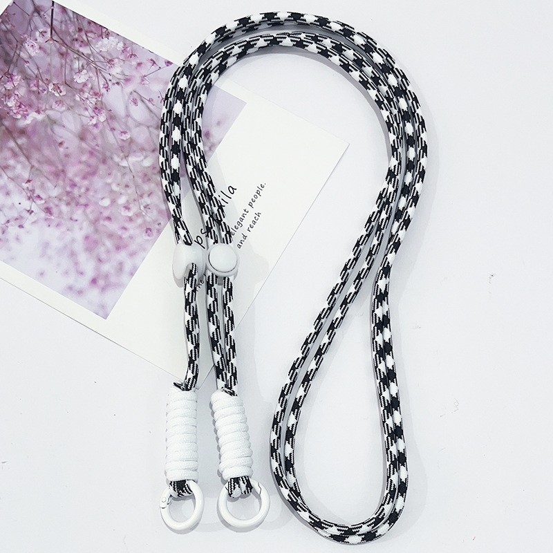 Cordon long réglable-noeud blanc treillis noir et blanc