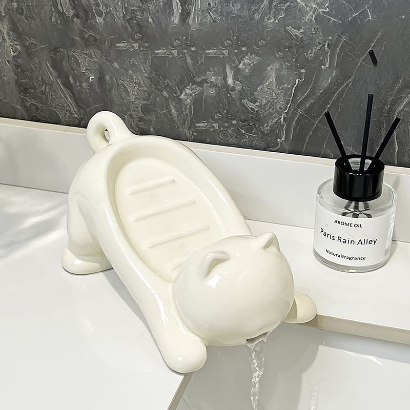 Blanc - porte-savon chat