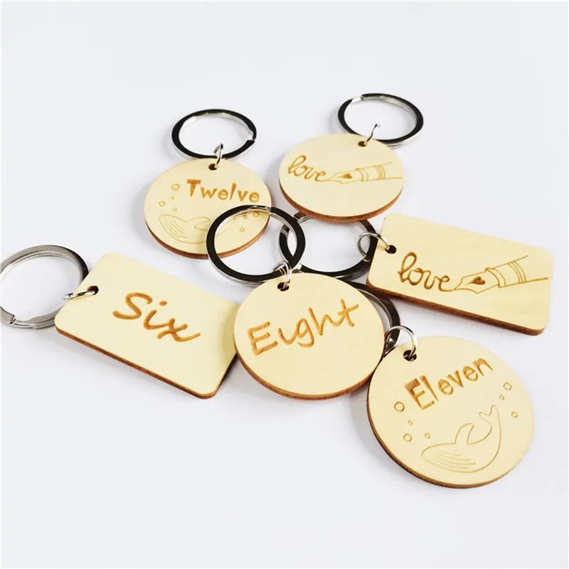 Cheap Wholesale Leather Wooden Keychain Custom Logo Inn Hotel Door Souvenir Number Plate Badge Car Poplar Wood Key Chain Keyring