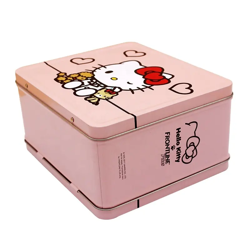 Cajas de hojalata rectangulares de belleza para niños y niñas, caja de metal con manija, Hellokitty, para embalaje de lata con cerradura