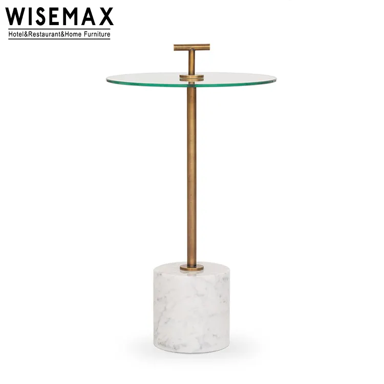 WISEMAX-Mesa de té pequeña de vidrio templado, mesa redonda pequeña simple y moderna de mármol para sala de estar, sofá lateral, mesa de arte elegante