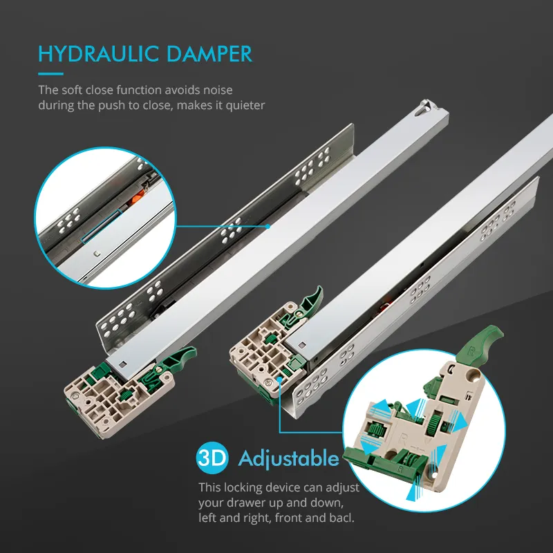 TOPCENT 3D 3 kat damper sepet çekmeceler kanal gizli undermount yumuşak yakın çekmece slayt