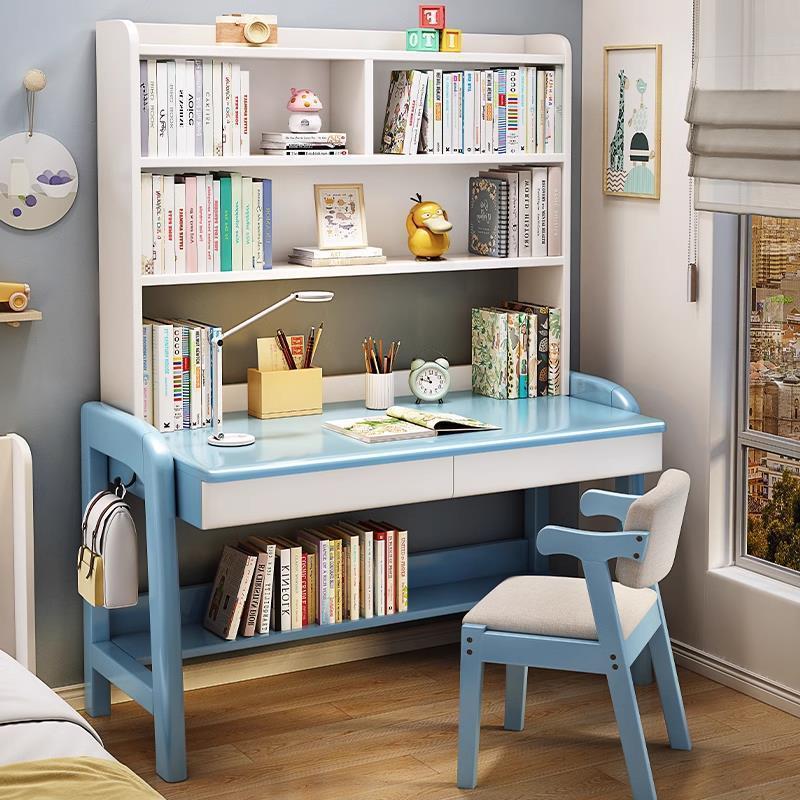 Bureau et chaise en bois massif bleu et blanc