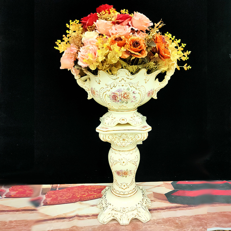 อ่างล้างหน้าทรงกระบอกสองหู Crown ขนาดเล็ก รุ่น 104 ลายดอกไม้สูง
