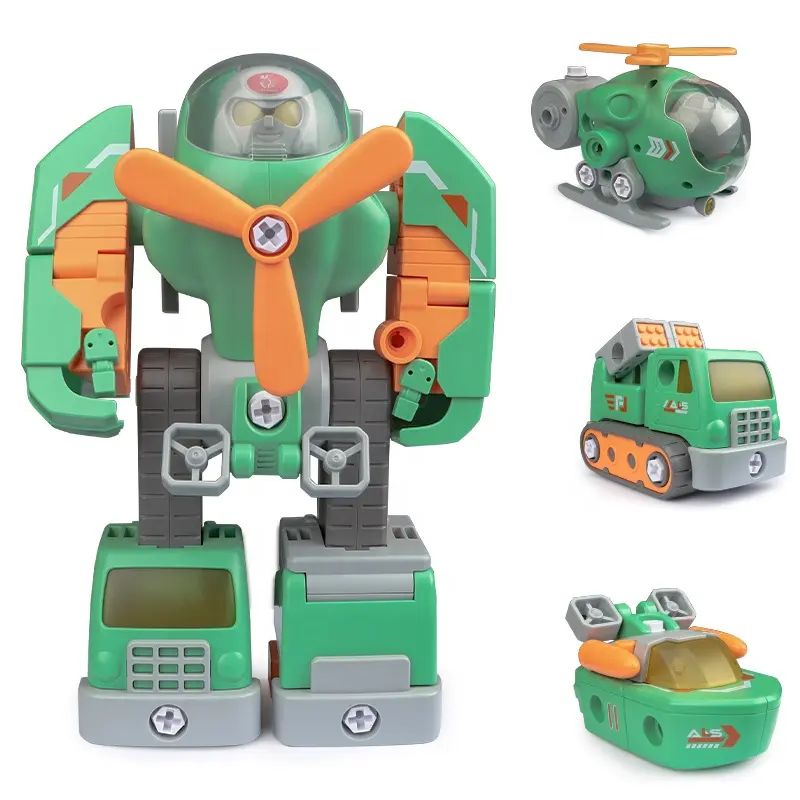 Helicóptero de construcción de bricolaje, robot de juguete transformable 3 en 1, conjunto de robots de combinación de montaje automático con destornillador manual