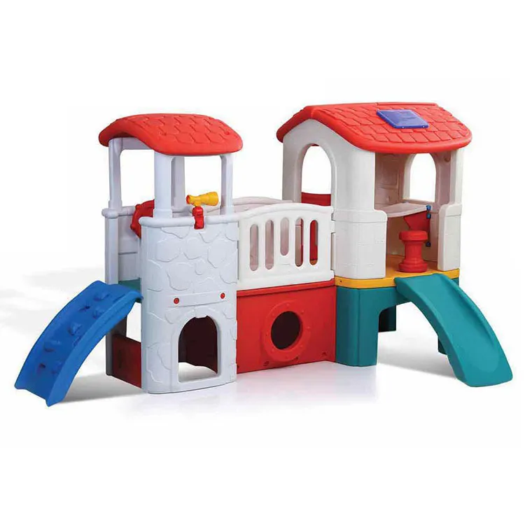 Vendita calda giocattoli da giardino casetta in plastica con scivoli parco giochi al coperto per bambini facile montaggio Set da gioco per bambini