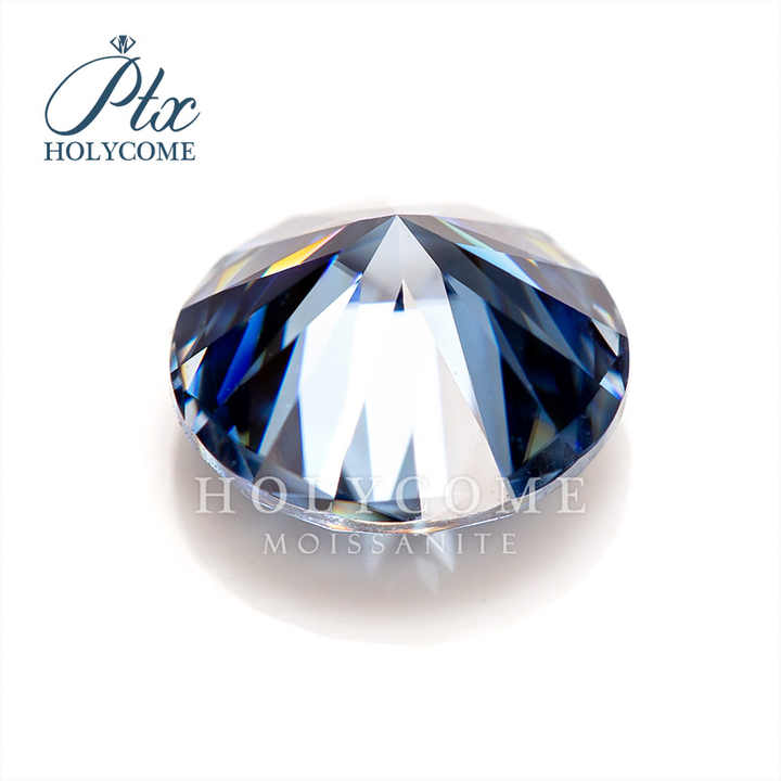 Holycome GRA VVS Natural Fancy Vivid Blue Round 8 Heart 8 Arrow Cut Colored Moissanite Stone Jewelry for Jewelry