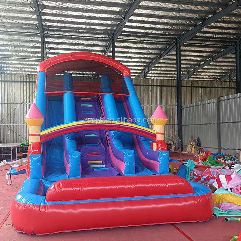 Toboggan aquatique gonflable bleu 4*7m avec piscine