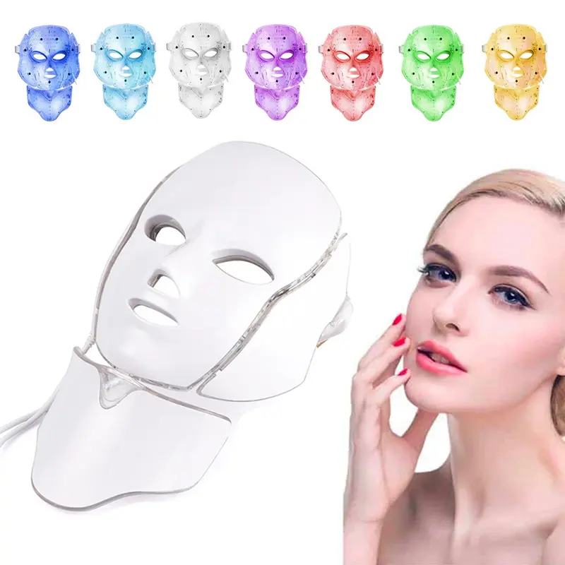 Photon Wireless 7 colori cura della pelle del viso e del collo maschera di bellezza PDT rimozione delle rughe Photon Led terapia della luce rossa maschera per il viso a LED