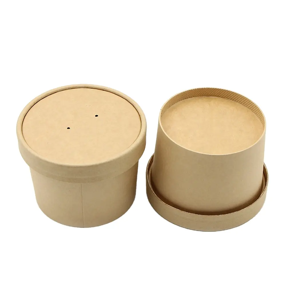 Eco Friendly Ice Cream Paper Cups Disposable Kraft Paper Soup Containers Bowls With Lid For Hot Cold Food Dessert