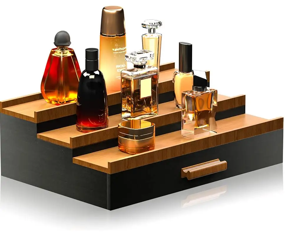 Aangepaste Houten Eau De Cologne Organizer Voor Mannen 3 Niveaus Van Verhoogde Eau De Cologne Display Plank Met Lade Opslag Parfum Organisatie