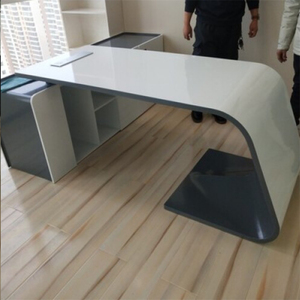 Nordic Style Modern I-Shape Executive CEO <strong>Computer</strong> Desk Full Office Business Set in Glossy Pink White MDF Furniture - Product Image 3