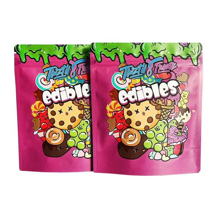 Custom 100mg 500mg Cookie Puffs Brownie Snack Food Smell Proof Edible Packaging Zipper Mylar Bags