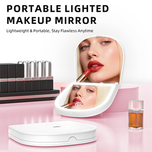 Nhỏ gọn nhỏ món quà nhỏ Vanity Bảng Gấp Đèn LED cầm tay cầm tay Túi trang điểm gương 2X Magnifying - Product Image 1