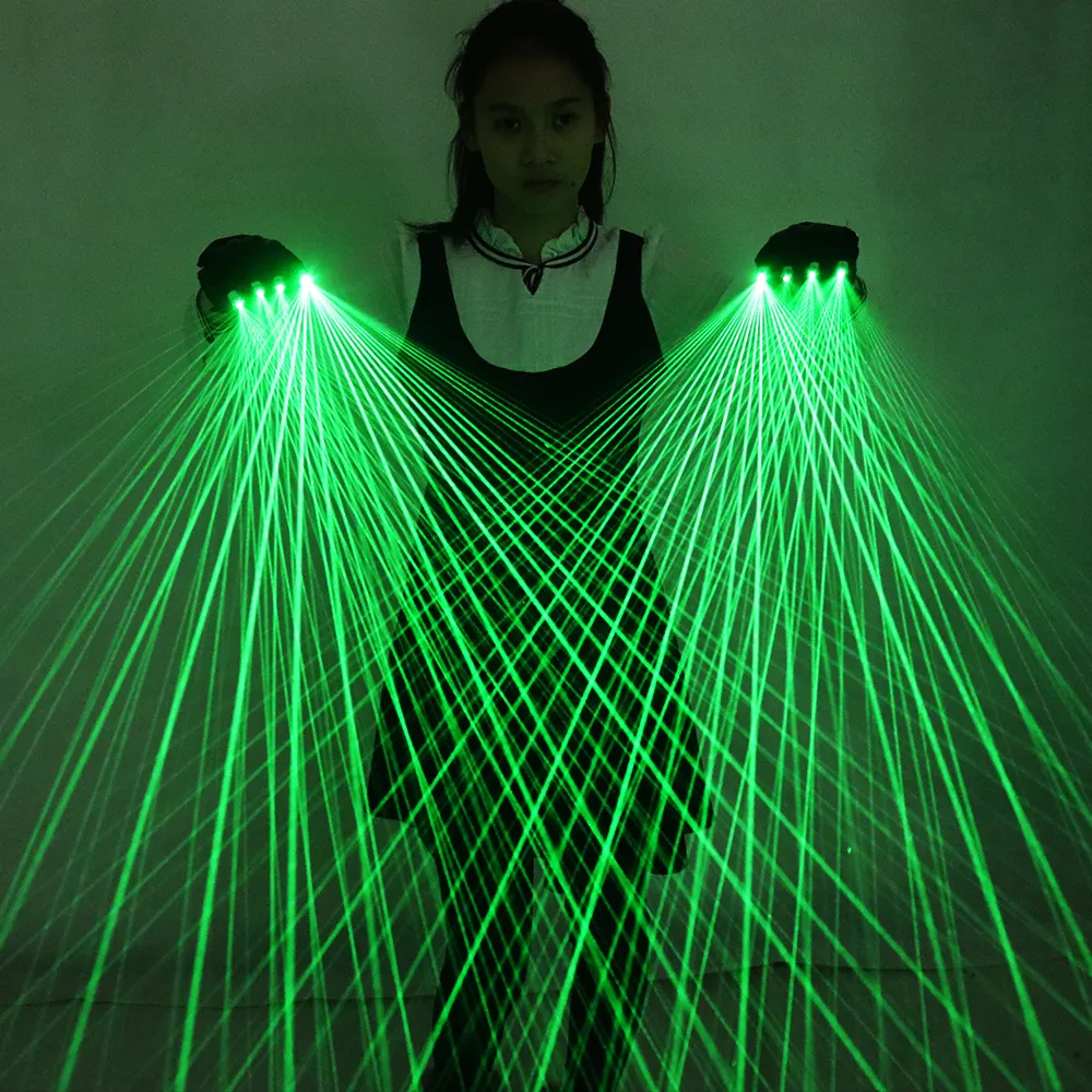 2-In-1 Multi-Line Groene Laserhandschoenen Met Led Flash Ray Rave Led Robot Pak En Kerstjurk Voor Handpalm Lichte Vingerstraal