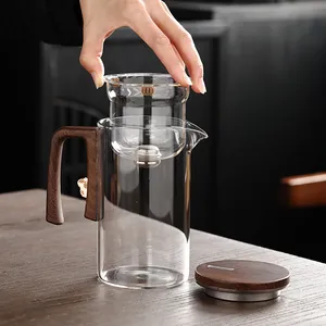 520毫升/720毫升玻璃茶壶水分离内胆一键式磁开关茶叶过滤茶壶木柄杯套 - Product Image 3