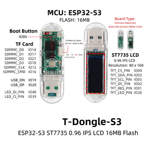 T-Dongle-S3 ESP32-S3 плата для разработки 0,96 дюймов дисплей мини программируемый ESP32 ЖК-плата WiFi для Bluetooth для Arduino - Product Image 4