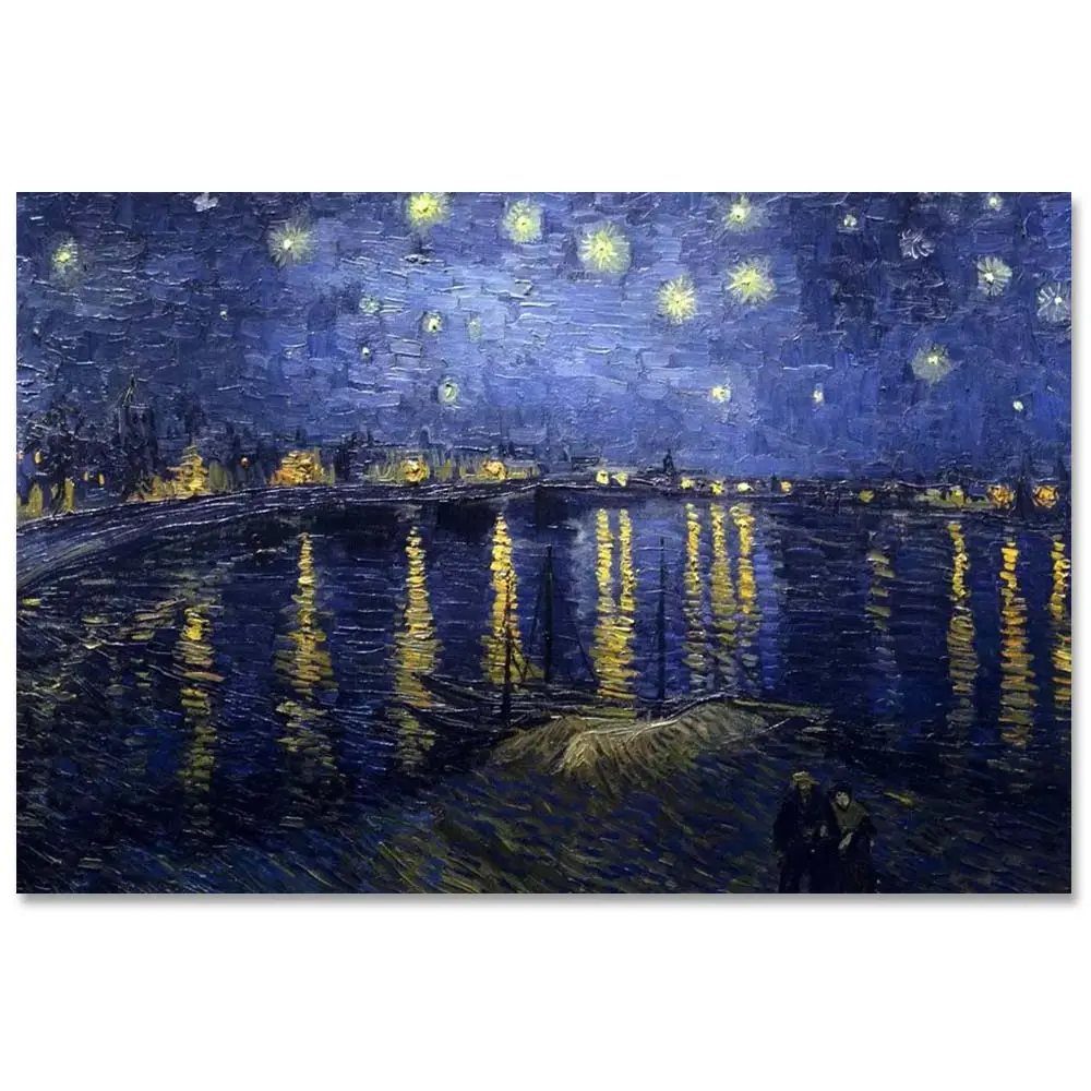 Pintura al óleo de Vincent Van Gogh, cuadro de noche estrellada, arte de pared para vestíbulo de Hotel, hecho a mano