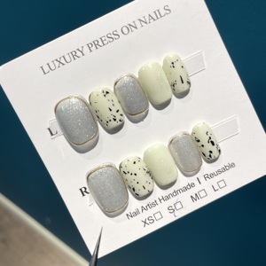 最新のファッションOemミディアムレングススクエアフレンチチップ10個ナチュラルハンドメイドプレス - Product Image 1
