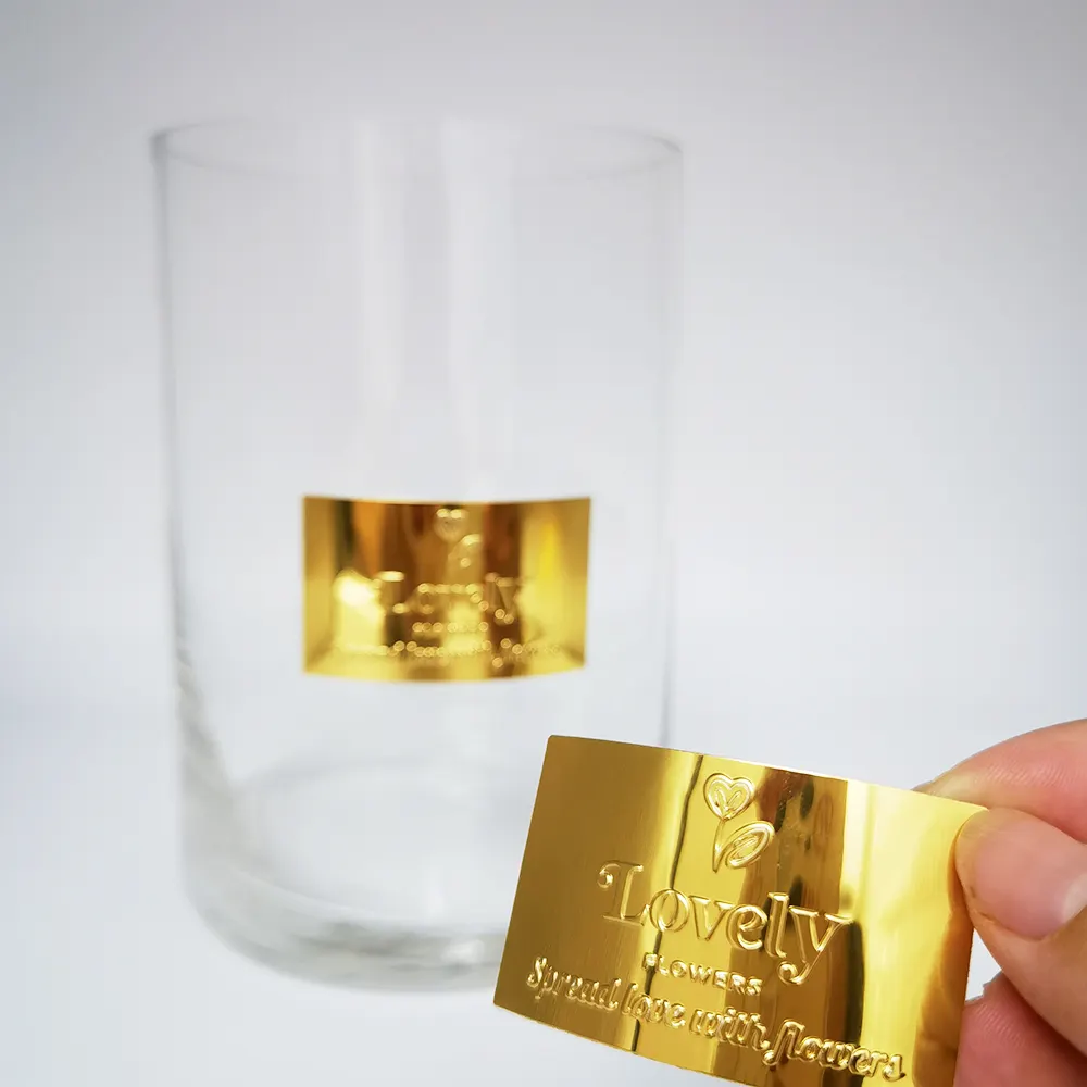 Design adesivo di lusso personalizzato con etichette in lamina d'oro per bottiglia di vetro vaso