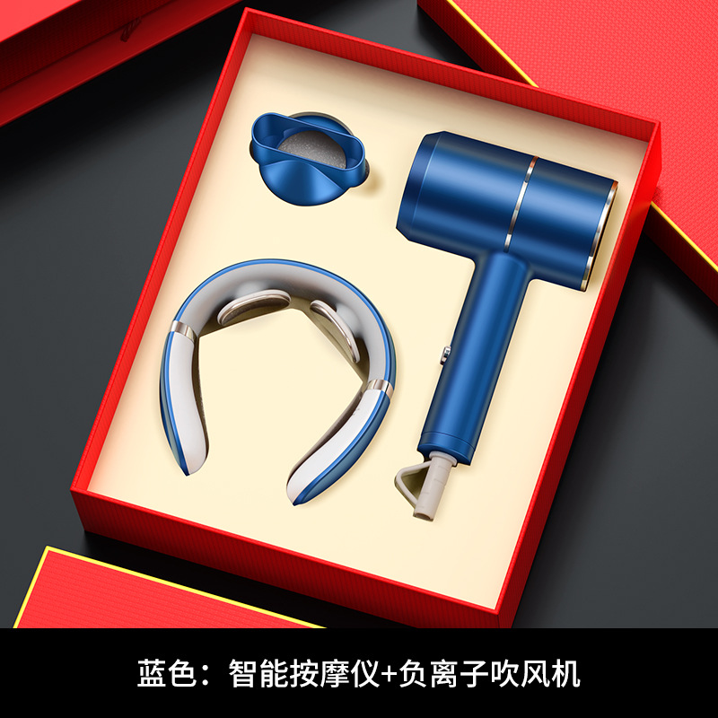Coffret cadeau masseur sèche-cheveux bleu