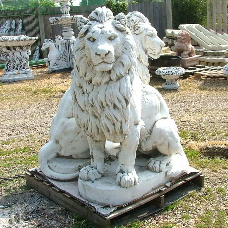 Mão de fábrica escultura sentado granito leão escultura de mármore branco leão