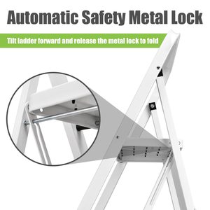 <strong>Advanced</strong> White 4-<strong>Step</strong> Folding Steel <strong>Step</strong> Ladder Lightweight With Anti-Slip Pedals and Handrails for Daily Household Use