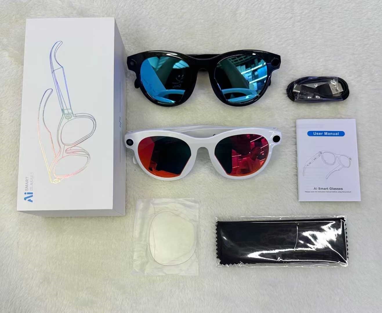 Gafas inteligentes M88, montura negra, lentes recubiertas de azul y rojo