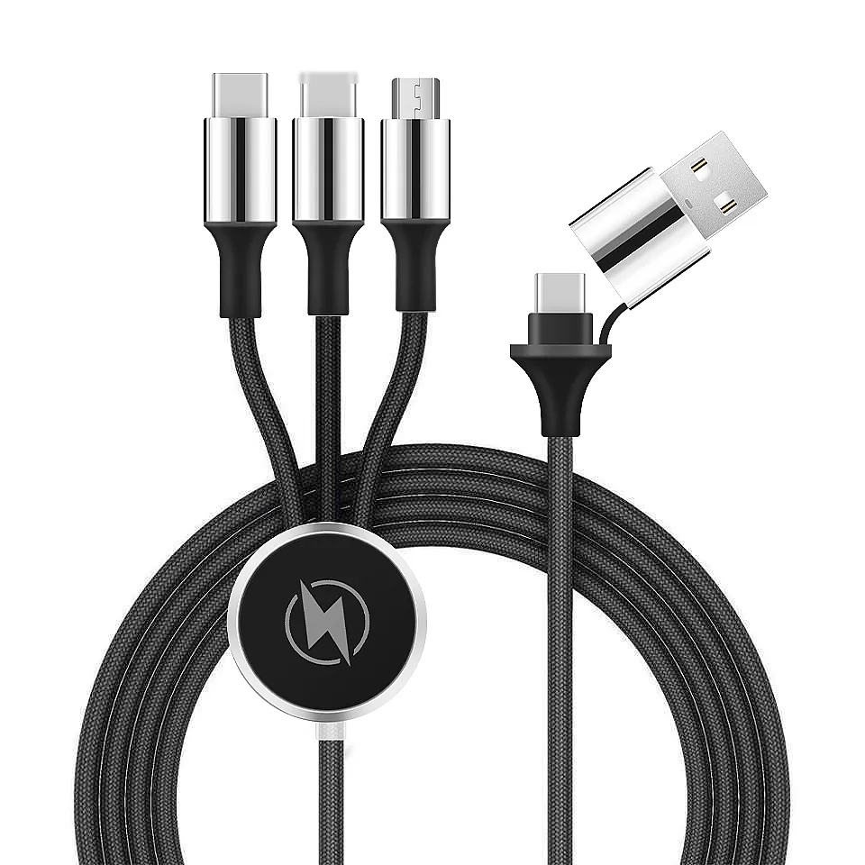 Biểu Tượng Tùy Chỉnh Quà Tặng Khuyến Mãi Thiết Lập Nylon Bện 3 Trong 2 Đầu Vào Kép USB Loại C Cáp 2 M Với LED Logo Sạc Cáp