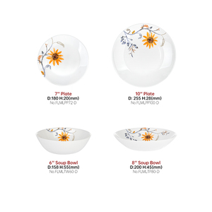 Round Shape Opal Glass Dinner Set with Gold <strong>Rim</strong> Luxury Dinner Tableware 14PCS Bowl Plate Set White Opal Glassware Set - Product Image 5