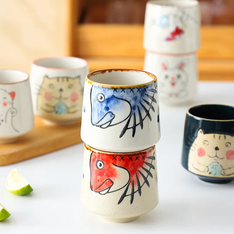 Tazze da tè giapponesi personalizzate tazza da tè in ceramica dipinta a mano tazza da caffè in cartone animato