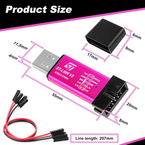 Aismartlink ST-Link V2 Emulador-Descargador Programador Soporte STM8 STM32 Serie Chip Burning y Depuración con Cable de Conexión - Product Image 6