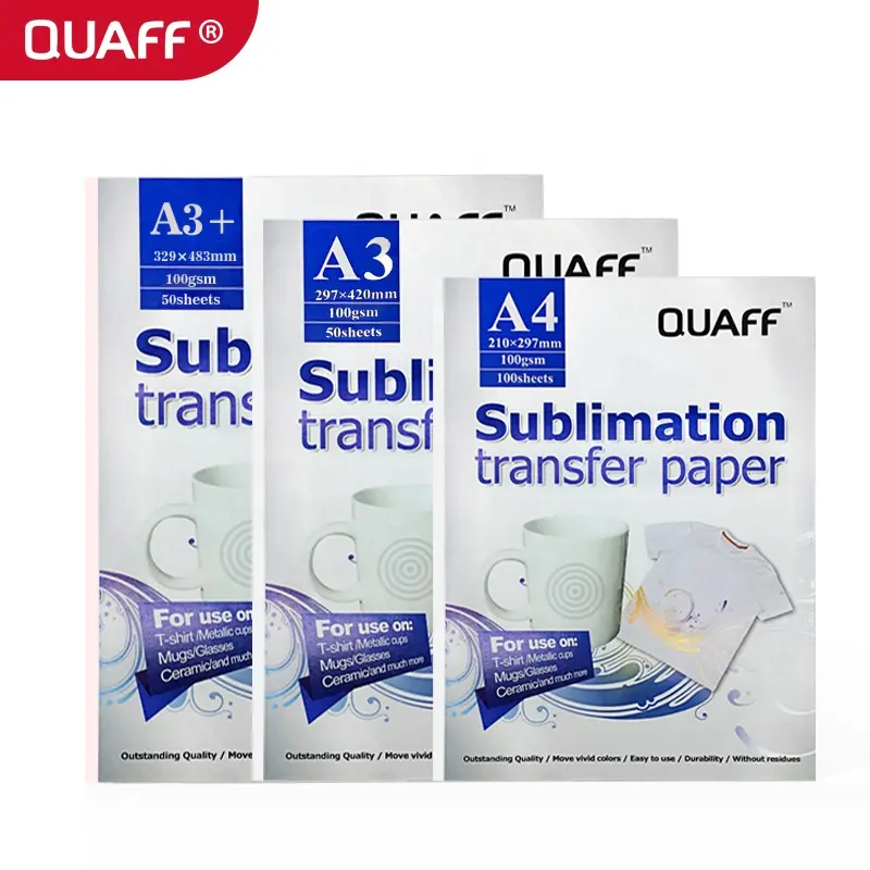 Papel de sublimación QUAFF, papel de transferencia 100GSM A4, papel de sublimación para diseños de algodón para tazas