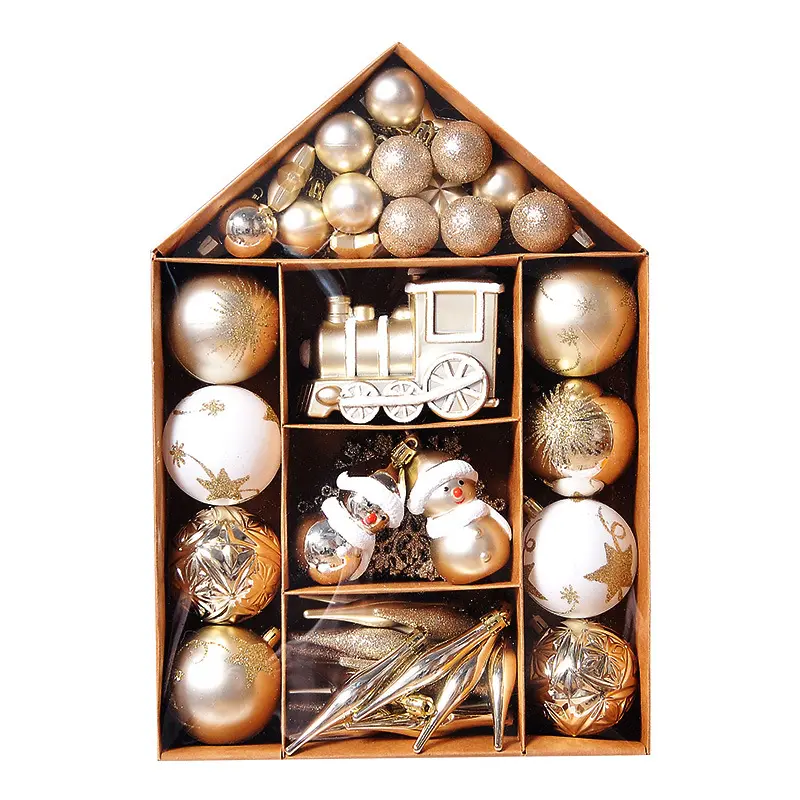 Rumah Natal lukisan dilapisi tas hadiah pohon Natal hiasan gantung bola Natal 70-piece set