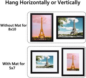 マット付き5x7またはマットなし8x10用の高解像度ガラス製の8x10額縁、壁取り付けフォトフレーム - Product Image 6