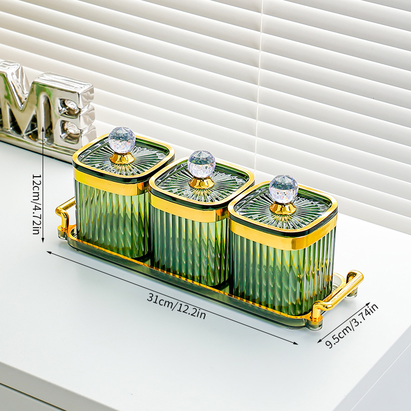 Fruit Green Square Jar with 3 Compartments - Large Diamond Handle
